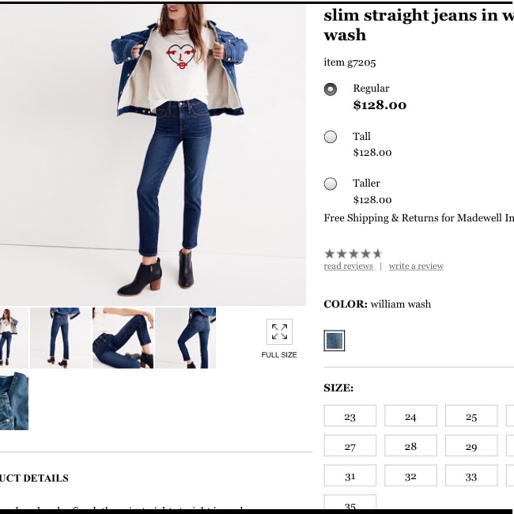Madewell Rail Strait jeans. 27 x 34.